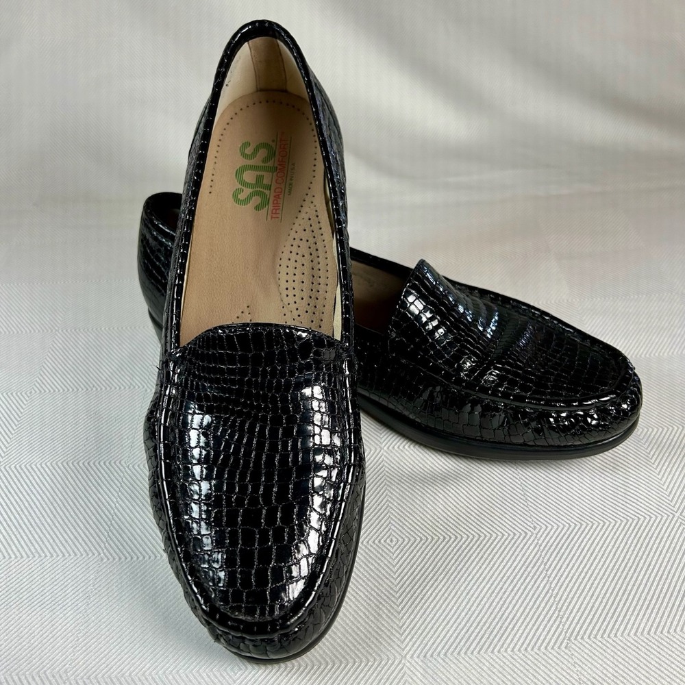 SAS Tripad Women 11 N Comfort Foot Bed Simplify Black Croc Loafer Slip-On Shoes
